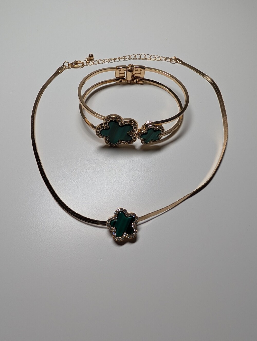 Gold Green Flower Fashion Jewelry Set